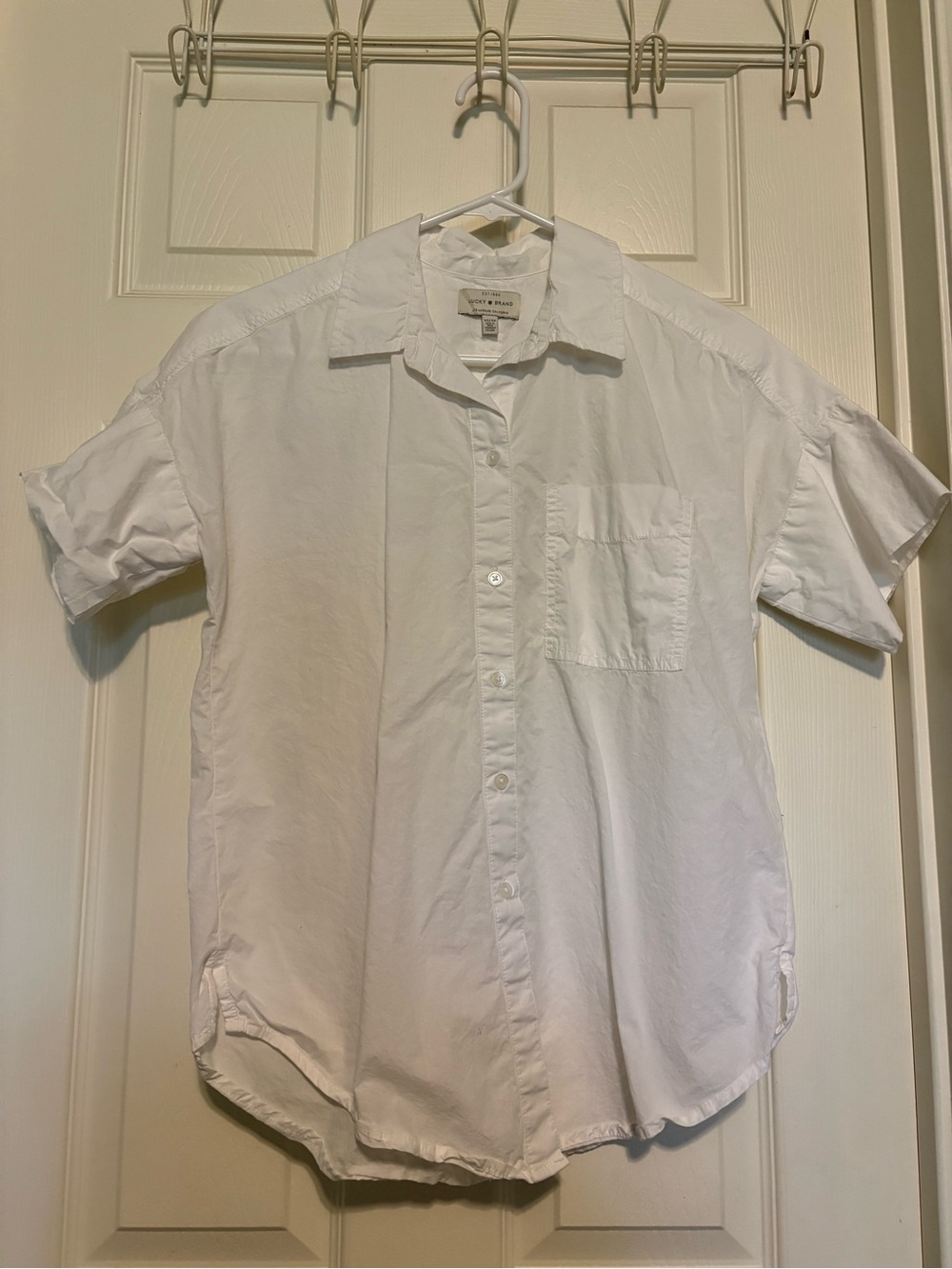 Never worn. White Short-Sleeve Button-Up Shirt - Classic Women's Style